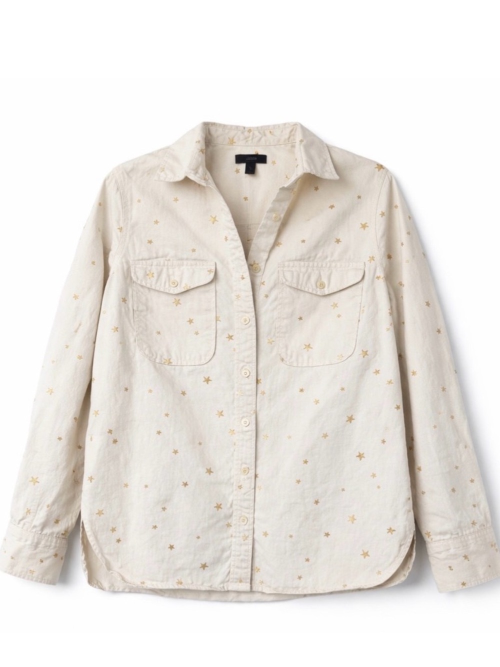 J.Crew Star Embroidered Utility Shirt Shacket Cream Gold Stars Button Front Sz S